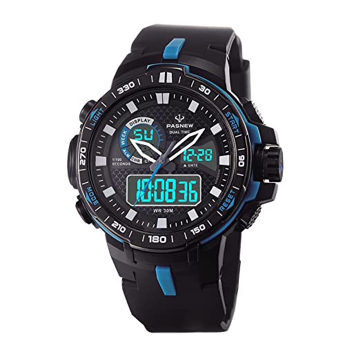 PASNEW Multifunction Watch - Large Dial, Waterproof, Outdoor Sports Watch for Teen Boys
