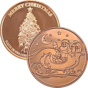 Santa Sleigh One Ounce Copper Rounds 2 Pack