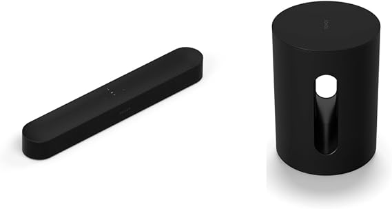 Dolby Atmos Compatible Sound Bar and Mini Subwoofer Set: Sonos Sound Bar Beam Black + Subwoofer Sub Mini Black