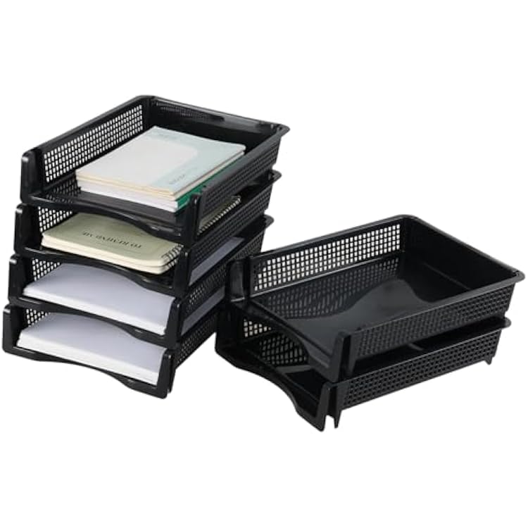 6 Pack Plastic Rectangular Letter Trays, Stackable Desk Organizer Tray for Paper Storage