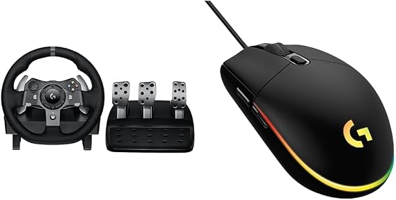 Logitech G G920 Driving Force Racing Wheel and Floor Pedals, Real Force Feedback & 03 LIGHTSYNC Gaming Mouse with Customizable RGB Lighting, 6 Programmable Buttons, Gaming Grade Sensor