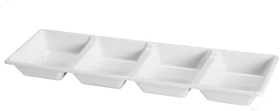 Kaya Elegant White Rectangular 4-Section Plastic Disposable Trays - 16" x 5" (Pack of 3) - Premium Quality & Design, Perfect for Parties & Events