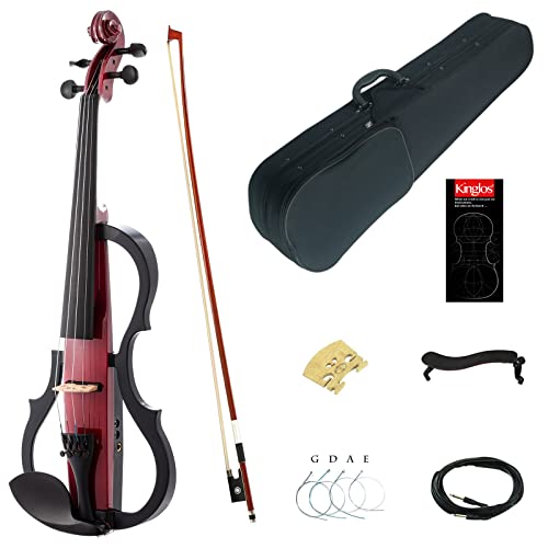 44 Red Solid Wood Advanced 3-Band-EQ ElectricSilent Violin Kit with Ebony Fittings Full Size SDDD1803