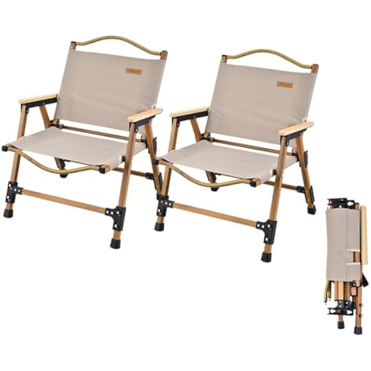 Set Of 2 Folding Camping Chairs, Outdoor Portable Garden Chair, Recliner Garden Chairs, For Outdoors Picnic Garden Backyard Patio Travel, Aero Aluminium Stand  Oxford Cloth  Solid Wood Armrests Outd