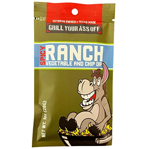 Grill Your As Off Vegetable & Chip Spicy Ranch Dip Mix 28g Single Serve All-Natural Snack Seasoning for Veggies, Chips & Appetizers Gluten Free, Flavorful Spicy Ranch Dip, Perfect for Parties & All Occasions USA Made, Veteran Owned
