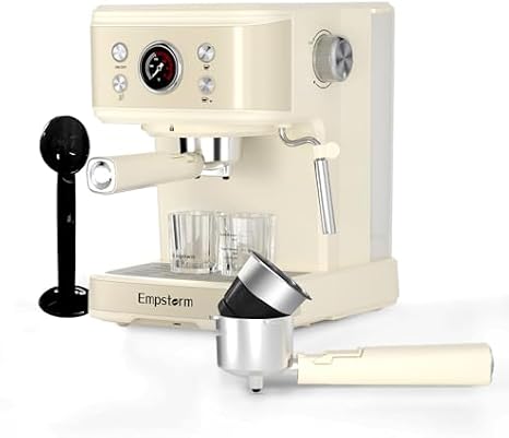 Empstorm Espresso Machine 20 Bar, 2 in 1 Espresso Maker with Milk Frother Steam Wand for Latte and Cappuccino, Powder and Capsule Portafilter & 2oz Espresso Shot Glass 2pack