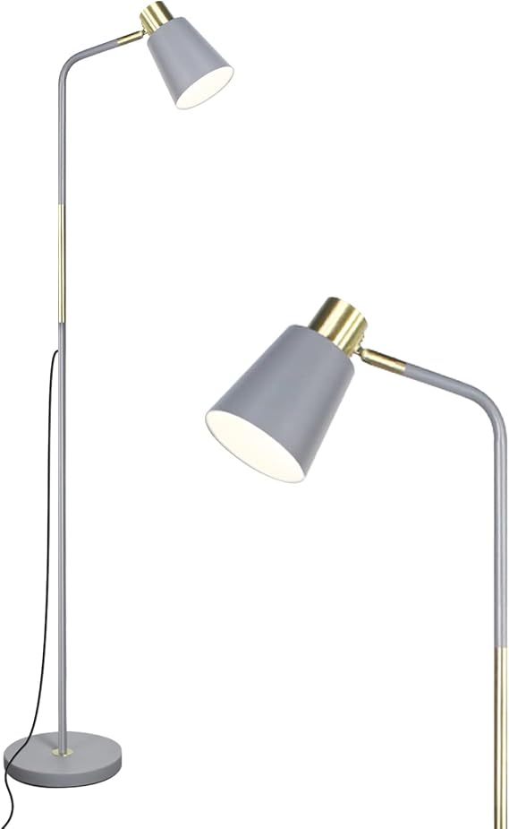 Floor Lamp, Industrial Floor Lamps for Living Rooms Rustic Farmhouse Reading Standing Floor Lamp Adjustable Metal Heads Indoor Task Lighting for Living Room Bedroom Office Home Décor Grey