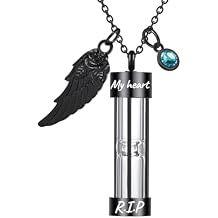 Personalized Timeless Hourglass Ashes Necklace with Engraving Text/Angel Wing/Birthstone/Round Photo Tag Memorial Cremation Urn Jewelry Keepsakes for Men/Women/Pet Ashes