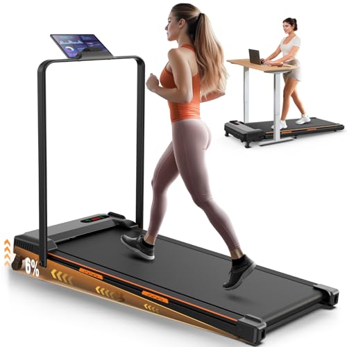 ANCHEER Walking Pad Treadmill with Handle Bar and Incline, 3 in 1 Portable Under Desk Foldable Treadmills for Home Small Office with 300 lb Capacity, 2.5HP Quiet Compact Electric Running Machine