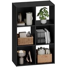 Sweetcrispy 6 Cube Storage Organizer - Open Cube Bookshelf with 3 Removable Back Panels, Display Storage Bookcase for Living Room, Bedroom, Entrance Hall, Home Office,36" L11.6" W24" H, Deep Black