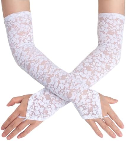 Fingerless Lace Gloves for Women, Elbow Length Long Gloves, Cosplay 20s Opera Tea Party Accessories