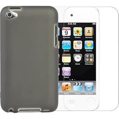 Compatible with iPod Touch 4 Case + Screen Protector,iPod Touch4 Protective case Slim Plastic Shockproof Cover for Apple iPod Touch 4, 4th Generation Shockproof Cover (Black)
