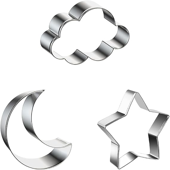 3 Pcs Star Moon Cloud Cookie Cutters Stainless Steel Biscuit Cutter Molds Fruit Cookie Cutters Shapes Metal Sandwich Cutter for Baking Pastries Doughs