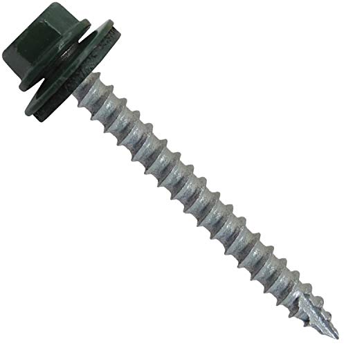 Jake Sales #14 Metal Roofing Screws: 250 x 2-12 Evergreen Hex Head Self StartingTapping Screws with EPDM Washer for Corrugated Roofing