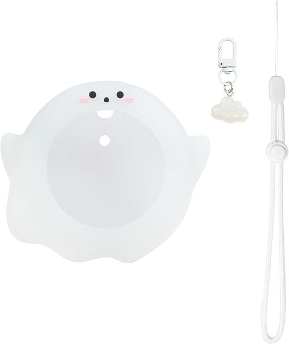 Cute Protective Case for GO Plus+, Soft Luminous Silicone Cover Shell with Cloud Charms and Adjustable Wrist Strap - White Ghost