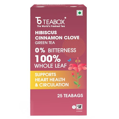 Teabox Premium Darjeeling Green Tea With Dried Hibiscus | 100% Whole Leaf & 0% Bitterness | Green Tea From The Himalayas | 25 Tea Bags Low Caffeine