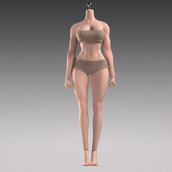 1/6 Scale Strong Muscle Female Action Figure Body, 12 inches Seamless Soft Flexible Bodybuilding Body Shape Female Action Figure - Detachable 5 Pairs of Hands & 2 Pairs of Feet Shapes (Normal skin)