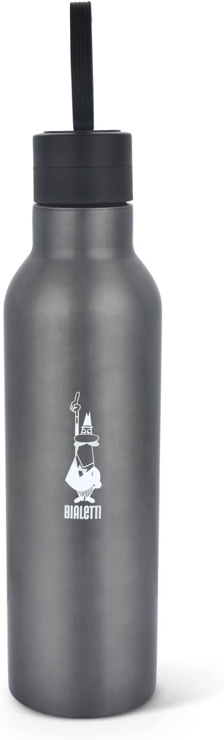 Bialetti - Termal Şişe - 500mL - Koyu Gri Renk - Paslanmaz Çelik - Çift Katmanlı - 12 Saat Sıcak 24 Saat Soğuk Tutar - Hava Geçirmez Vidalı Kapak Özelliği - Özel Silikon Conta Sayesinde Sızdırmaz Şişe