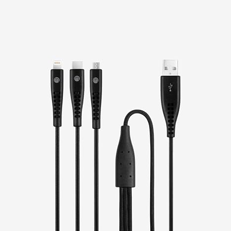 Mojue by Ttec Trio Şarj Kablosu USB-A - USB-C/Lightning ile Uyumlu/Micro USB 150cm - Siyah ((2 yıl Ttec garantilidir)
