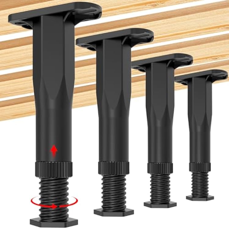 4PCS Adjustable Bed Frame Support Legs 8.3-14.5 , Frame Center Slats Heavy Support Leg, Extra Durable Furniture Suport Feet, for FrameSofaDresserChairTable, Legs Furniture Replacement Parts