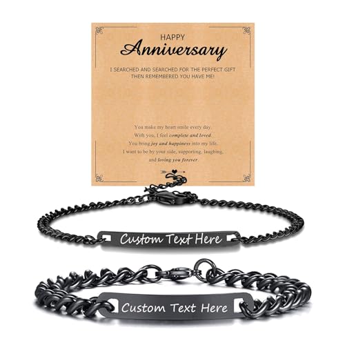 XUANPAI Couples Bracelets for Him and Her,Personalized Stainless Steel Curb Chain Bracelets,Custom Matching Bracelets for Couples Birthday Valentines Day Christmas Gift for Women Men