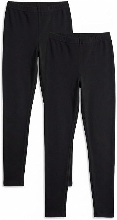 2 Pack Ladies Leggings for Women UK Multipack, Non See Through Plain Stretchy Soft Ankle Length Leggings with Elasticated Waist Gym or Casual Wear Trousers, Pants Size S-3XL (8-20)