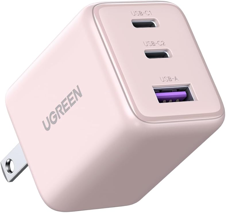 UGREEN Charger Type-C 30W 2*USB-C+1*USB-A PSE Technical Standards Compliant/PD3.0 Compatible/30W Fast Charging/Compact GaN Adapter Compatible with iPhone 17/16/15/14/13/iPad/Galaxy S25-S10/Google