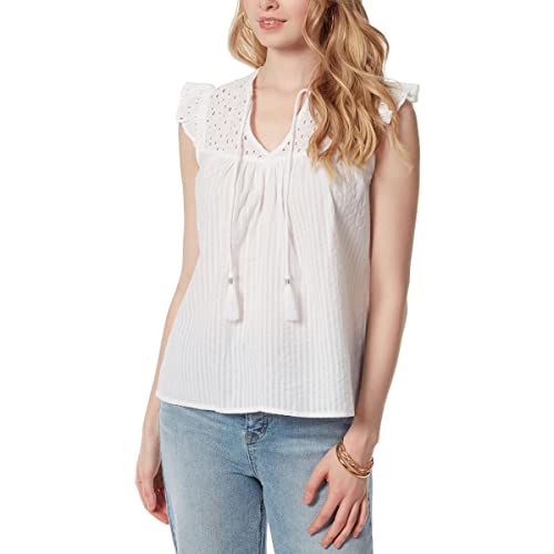 Jessica Simpson Womens Alisha Boho Ruffle Cap Sleeve Tie Front Pullover Top Standard