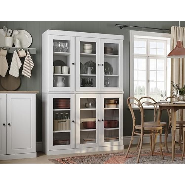 Palace Imports 100% Solid Wood 48.5 Pantry China Cabinet with Clear Glass Doors and Adjustable Shelves