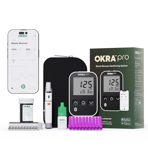 OKRA PRO Blood Glucose Monitor Kit 5s Fast Blood Sugar Test, Diabetes Testing Kit, Glucose Meter No Coding, 25 Test Strips & Lancets, App Tracking for Home Use
