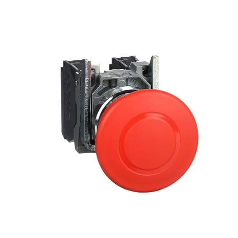 Schneider Electric XB4BT845 Harmony XB4 Emergency Stop Push-Button, Chromium Plated Metal Bezel, Fits 22mm Diameter Cutouts, Trigger Latching Push-Pull, 1NO+1NC, 40mm Red Mushroom