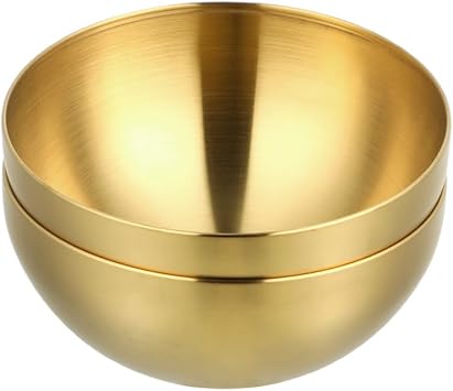 Garneck Set of 2 Golden Mixing Bowls: 7.9 Inch(Dia) Stainless Steel Serving Bowls for Salad Soup Fruit Noodles Ramen Cereal Snack Esthetician, Kitchen Cooking Prepping Party Tableware
