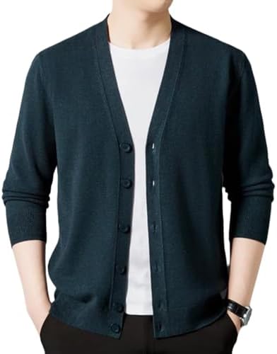 HNVAVQ 100% Cashmere Cardigan Sweater for Men Long Sleeve Casual V Neck Button Down Knitted Sweaters Soft and Warm Pullover