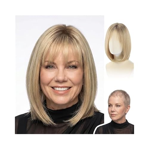 WIGYY Sugar Cane Bob Wig for White Women 12 Inch Short Straight Synthetic Wig with Bangs, Natural Protein Fiber Hair, Glueless Lightweight Heat-Resistant Daily Wear Wig