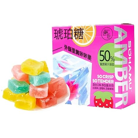 Amber Gemstone Candy, Peach,&blueberry&passion fruit flavors,Gummy candy,Assorted Candy,Individually packaged,Snacks, 2.82oz (Pack of 1)