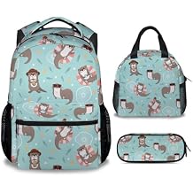 Otter Backpack with Lunch Box for Boys, Set of 3 School Backpacks Matching Combo, Cute Bookbag and Pencil Case Bundle