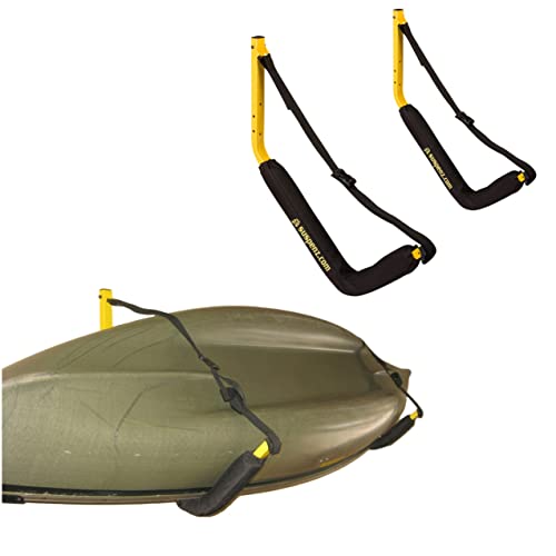 Suspenz Kayak Storage Rack, Big EZ Padded Wall HangersHooks for Kayaks and Canoes, Indoor & Outdoor Wall Mounts, Powder-Coated Steel with Foam Pads & Safety Straps, Holds up to 150 lbs 12-2499
