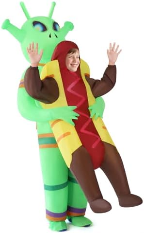 Inflatable Alien Costume Kids, Funny Halloween Costumes for Kids, Hot Dog Alien Halloween Costume for Halloween Fancy Party Cosplay, Childrens Universal Size Green
