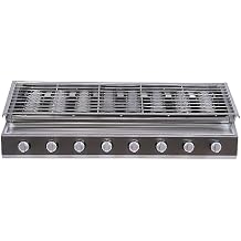 8 Burner BBQ Gas Grill, Stainless Steel LPG Propane Indoor Steak Grill Countertop Flat Top Griddle Tabletop Patio Garden Barbecue Grill with Removable Grill Net for Kitchen, Height Adjustable