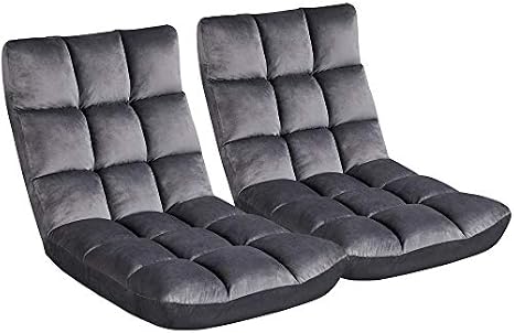 Floor Folding Chair, Gaming Sofa Chair with 14 Adjustable Positions, Portable Padded Lounge Chair with Backrest, Lazy Sleeper Recliner
