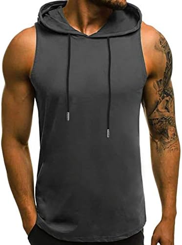 Babioboa Mens Workout Hooded Tank Tops Sleeveless Gym Hoodies Bodybuilding Muscle Shirts