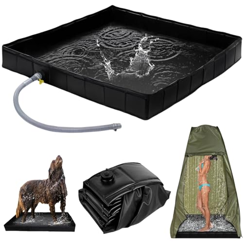 Portable Shower Pan, 41x41x5 Outdoor Shower Base with Drain Pipe, Foldable Shower Base, Collapsible Camping Shower Base for Outdoor, Camping, Beach, Caravan and Portable Shower Stall