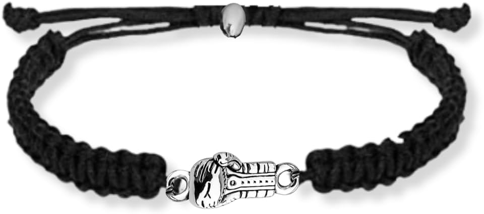 Sportybella Boxing Bracelet, Boxing Gifts, Adjustable Black Woven Cord with Silver Boxer Glove Charm, Boxing Lover Gift, Boxing Fight Fan Gifts