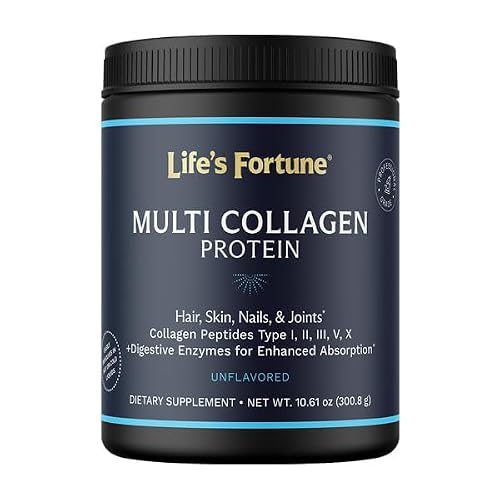 Multi Collagen Peptides Types I, II, III, V & X Hydrolyzed Protein Powder Grass-Fed, Blend with Digestive Enzyme for Skin, Hair, Nails, Joints & Gut Health, Unflavored
