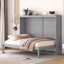 Murphy Bed Full Size Hideaway Cabinet,Multi-Function Wood Wall Platform Bedframe can be Folded,No Box Spring Needed,Slat Support,for Kids Bedroom,Student Dorms,Gray