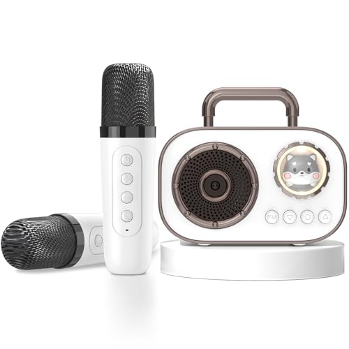 Mini Karaoke Machine for Kids Adults, Fun Portable Bluetooth Speaker with 2 Wireless Microphones, Stereo Sound Enhanced, Rich Bass, Cute Music Toys for Girls and Boys Ages 3-12 to Sing Loudly