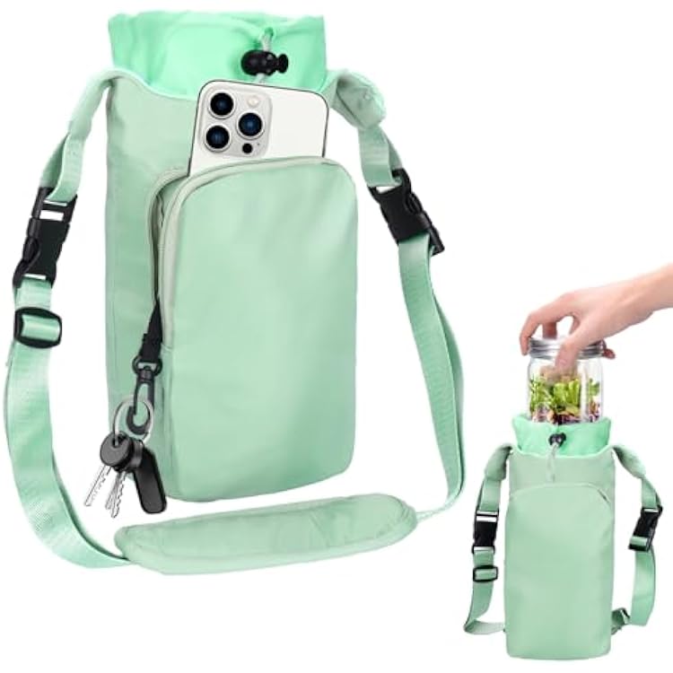 Palksky Insulated Salad Jar Bag for Mason Jars Dual-Use Lunch & Drink Carrier with Crossbody Strap, Leak-Proof Lining, Shock-Absorbing Protection & Front Quick-Access Pocket