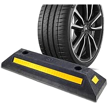 Curb Garage Vehicle Floor Parking Stopper, Heavy Duty Rubber Parking Lot Driveway Stopper with Yellow Refective Stripes for Car Vans Trucks RVs Trailer Tire Wheel Guide Block Protect Bumper, 1PC