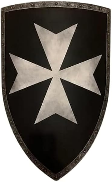 Medieval Knight Templar Authentic Shield 28 Inch White & Black Halloween Heater Shield, Silver, Default