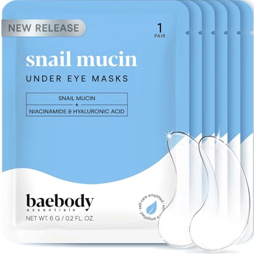 Baebody Advanced Snail Mucin Under Eye Masks 6 Pairs, Under Eye Patches for Puffy Eyes and Dark Circles, Hydrating Under Eye Patches to Reduce Fine Lines, Under Eye Patches Korean Inspired